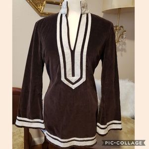 Tory Burch Brown & Cream  Velevt Tunic